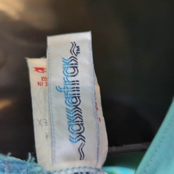 𝅺Vintage 80s Bathing Suit Racerback Tropical Sunset Union Made 14 - Picture 7 of 7